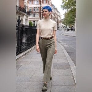 Veronica Beard Houndstooth Stretch Knit Pants Women’s 0 Brown Beige Green, USA